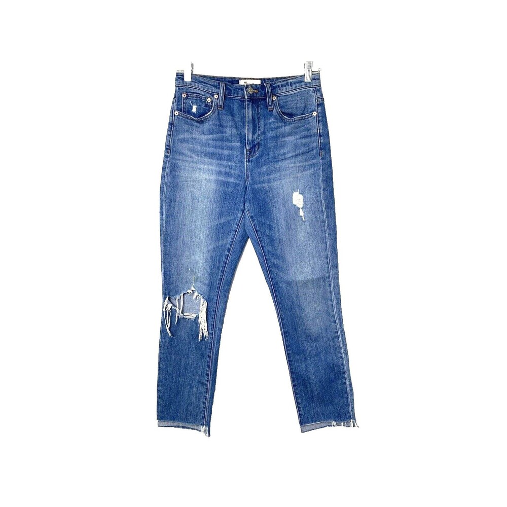 Madewell Jeans Size 25 Blue The High-Rise Slim Boy Cropped Distressed Row Hem